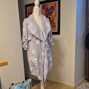 Bella Amore Italian 100% Linen Violet & White Large Polka Dot Short Sleeve Cover